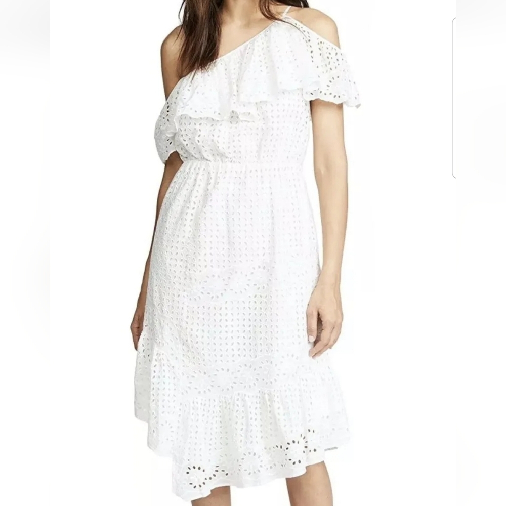 Joie Corynn Porcelain White One Shoulder Midi A-Line Dress Sz M